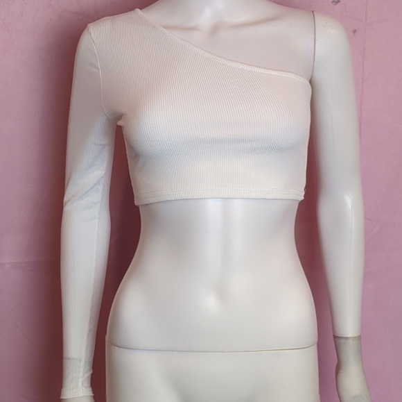 Nasty Gal Short Stuff One Shoulder Ribbed Crop Top in White size 0 - Picture 1 of 4